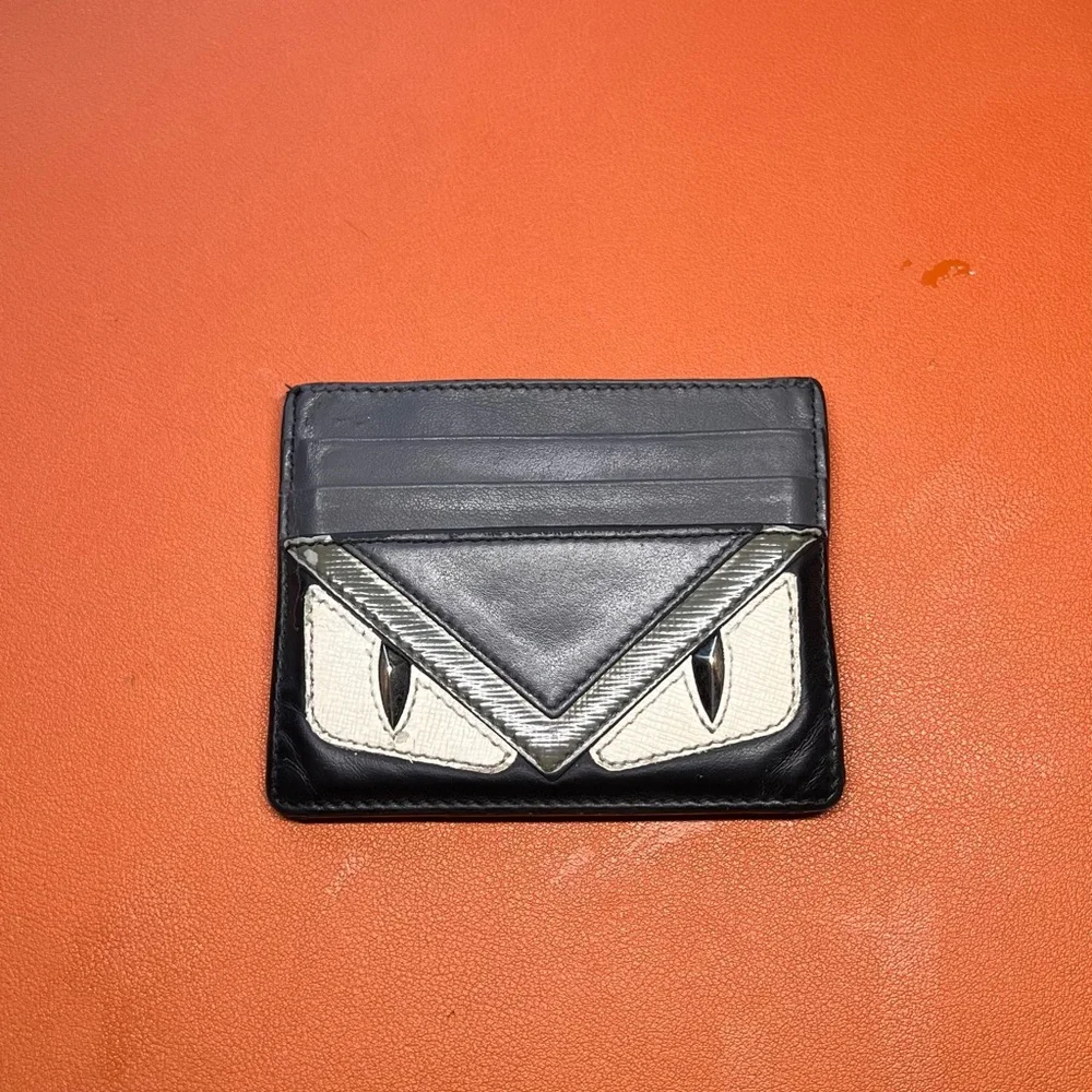 AUTHENTIC Fendi Monster Eyes Card Holder Black Leather - Picture 1 of 4